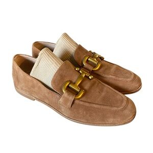 Boden Iris Snaffle Loafers Flat Shoes in Brown Suede Gold Horsebit Women’s 40 9